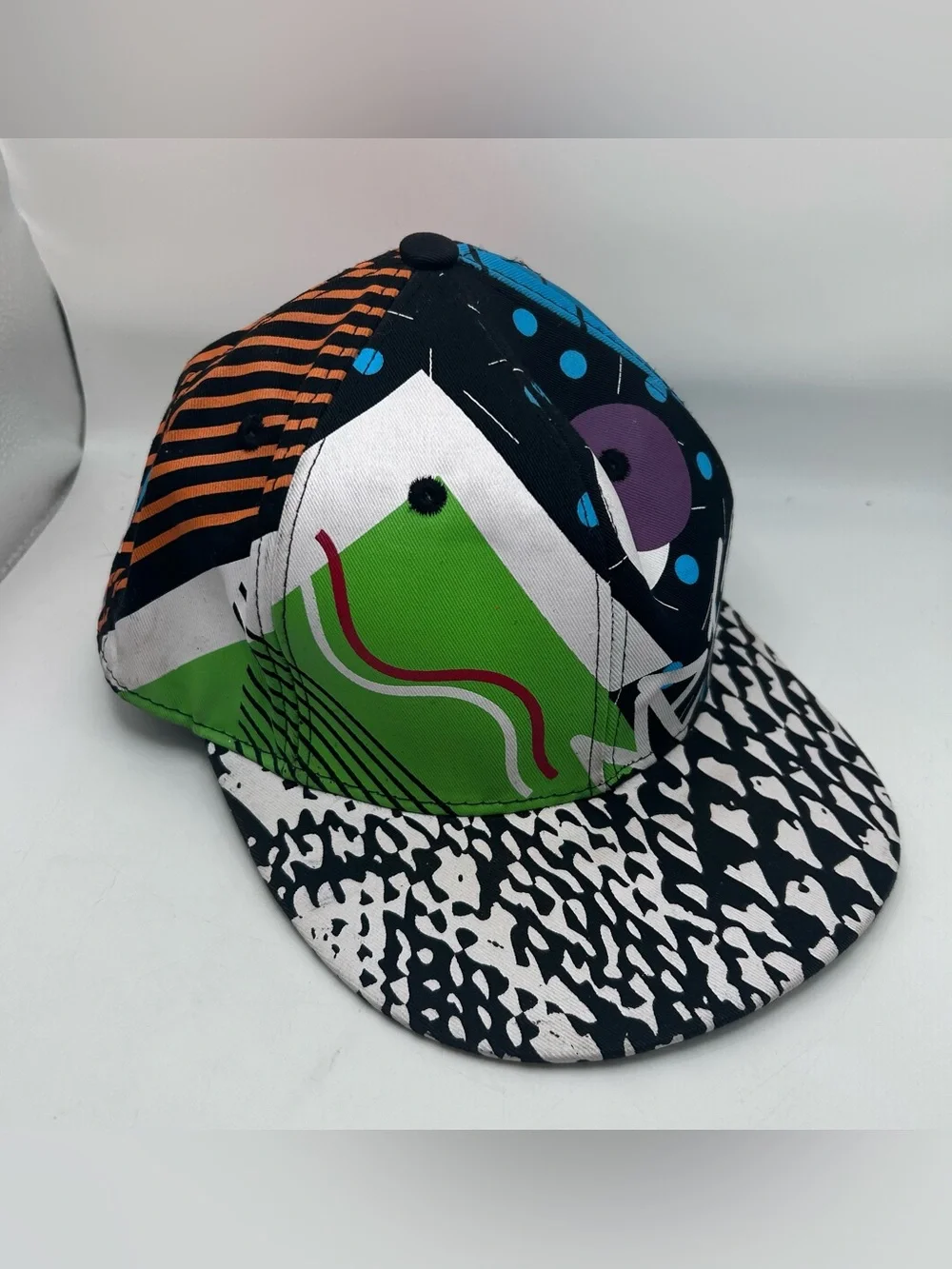Vintage Neff Hat Retro 80s Patchwork Abstract Multicolor Cotton Sz Medium 7 3/8